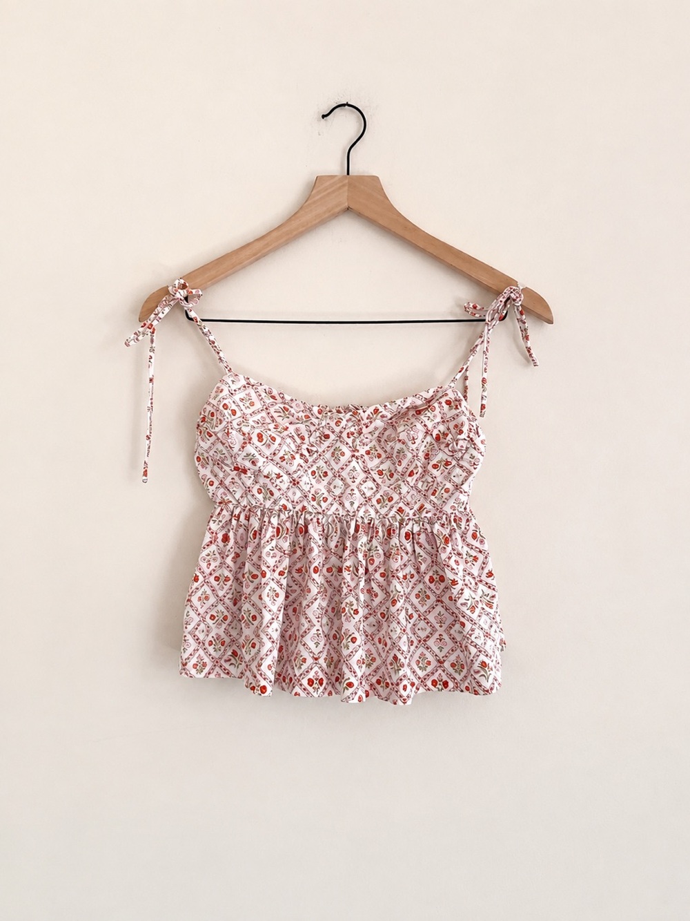 Jacquie The Label Floral Smocked Tie-Strap Peplum Top Size Sm